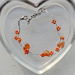 Orange Floral Silver Bracelet